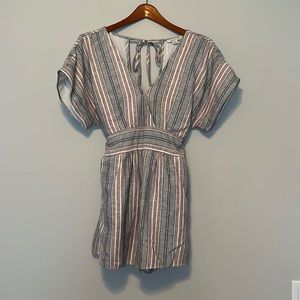 American Eagle romper striped navy blue red rust cream ivory medium